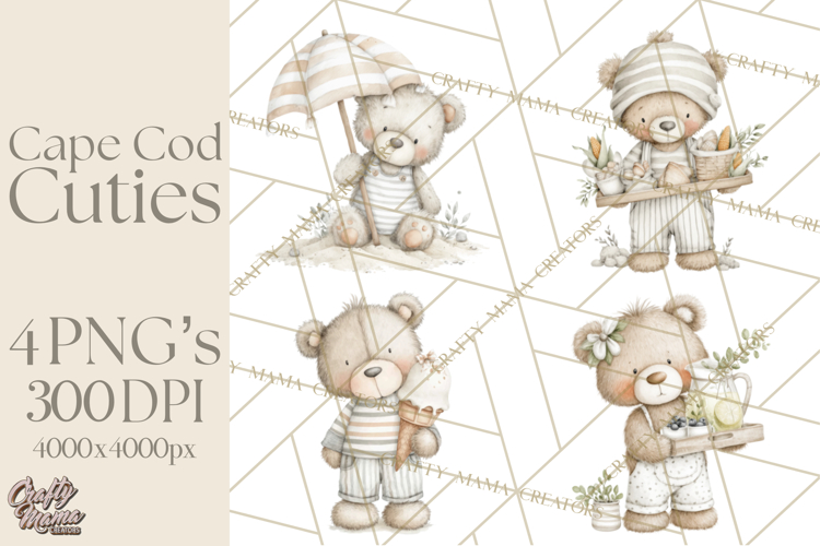 New England Coastal Teddy Bear Nautical Summer Clipart