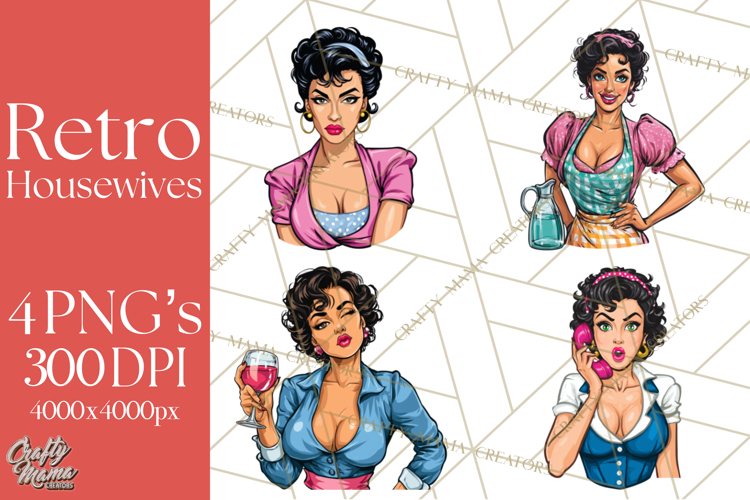 Vintage 1950s Housewife Clipart, Retro Woman Png Files