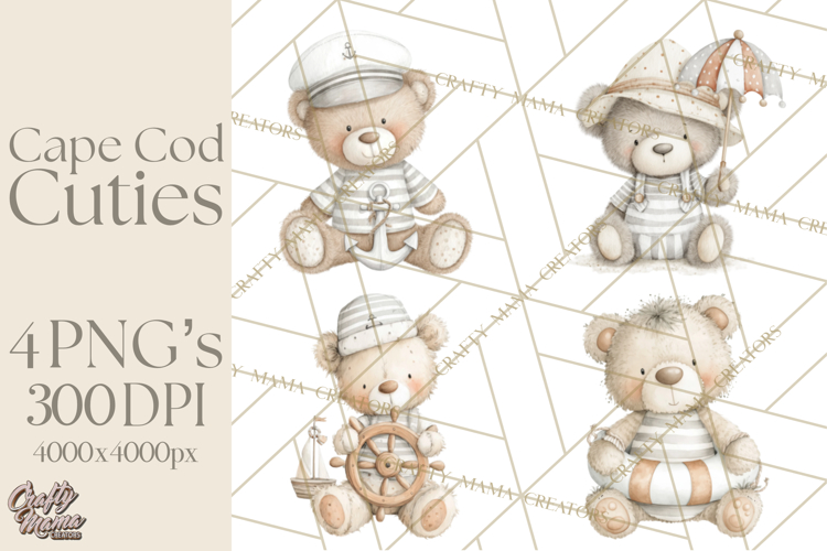 New England Coastal Teddy Bear Nautical Summer Clipart