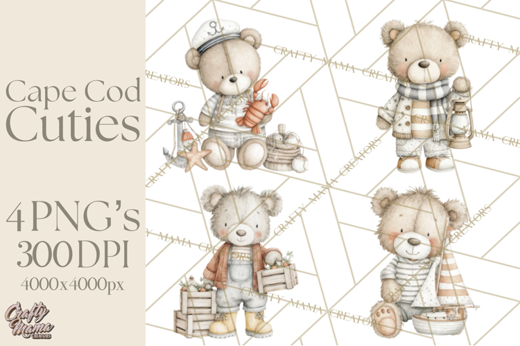 New England Coastal Teddy Bear Nautical Summer Clipart