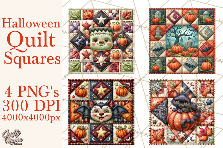 Halloween Quilt Square Patterns PNG Clipart