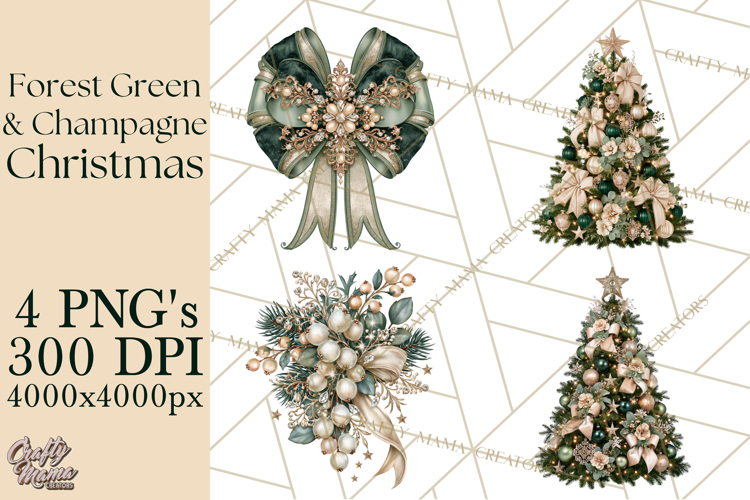 Forest Green Champagne Christmas Clipart PNG