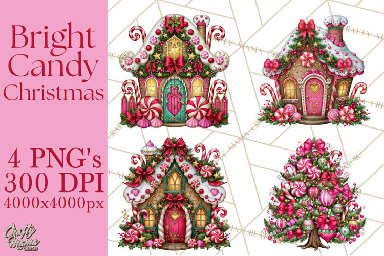 Bright Candy Christmas Village PNG, Whimsical Christmas