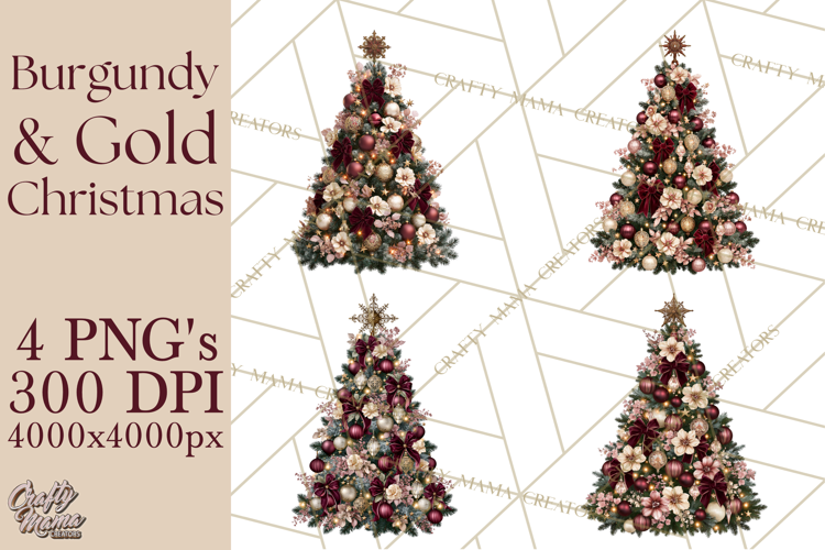 Elegant Christmas Clipart PNG, Burgundy Antique Gold