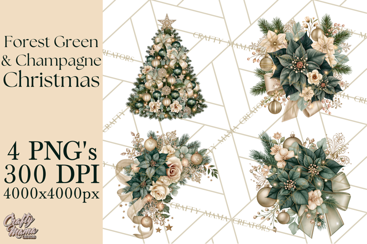 Forest Green Champagne Christmas Clipart PNG