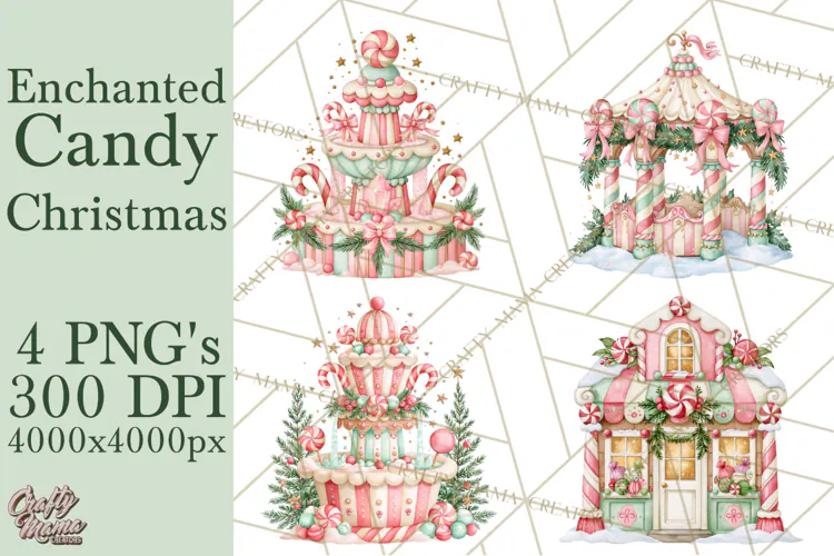 Candy Christmas Village PNG, Enchanted Christmas Decorations