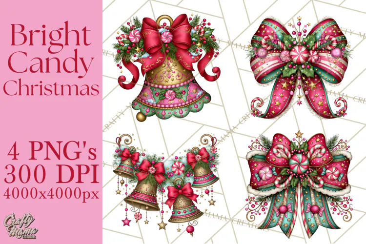 Bright Candy Christmas Village PNG, Whimsical Christmas