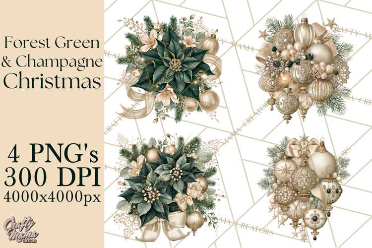 Forest Green Champagne Christmas Clipart PNG