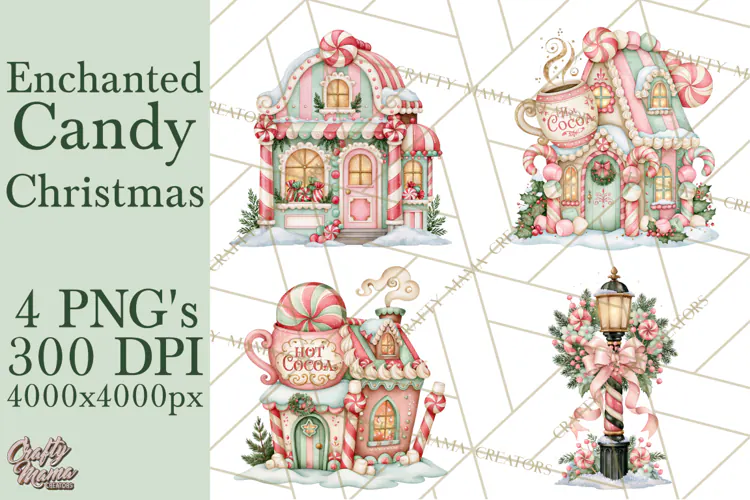 Candy Christmas Village PNG, Enchanted Christmas Decorations