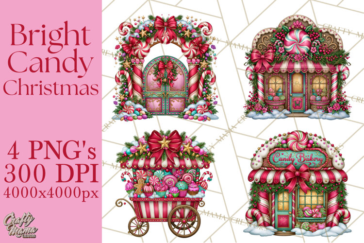 Bright Candy Christmas Village PNG, Whimsical Christmas example image 1