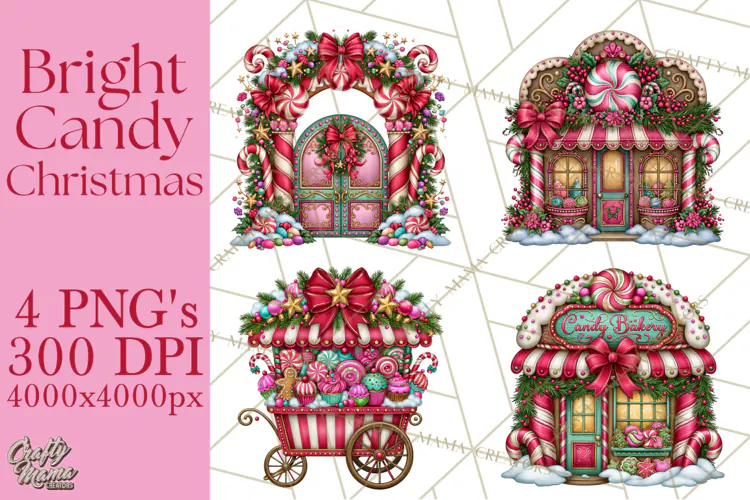 Bright Candy Christmas Village PNG, Whimsical Christmas