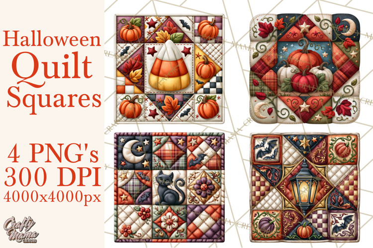 Halloween Quilt Square Patterns PNG Clipart