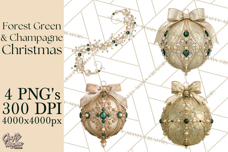 Forest Green Champagne Christmas Clipart PNG example image 1