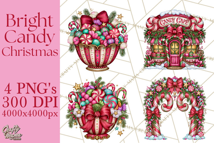 Bright Candy Christmas Village PNG, Whimsical Christmas example image 1