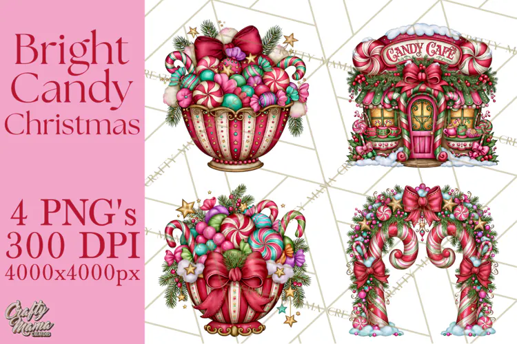 Bright Candy Christmas Village PNG, Whimsical Christmas