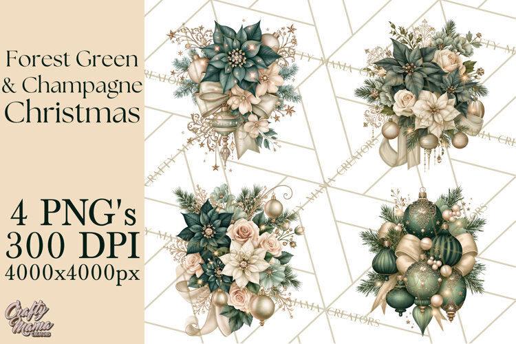 Forest Green Champagne Christmas Clipart PNG example image 1