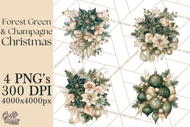 Forest Green Champagne Christmas Clipart PNG