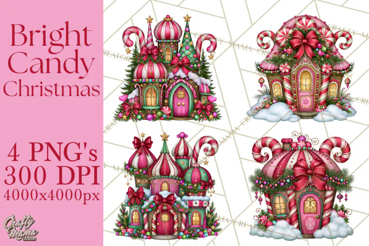 Bright Candy Christmas Village PNG, Whimsical Christmas
