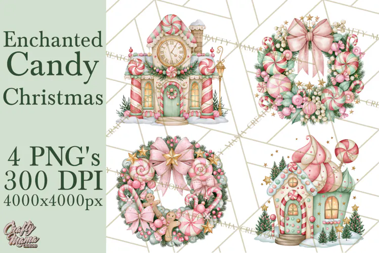 Candy Christmas Village PNG, Enchanted Christmas Decorations