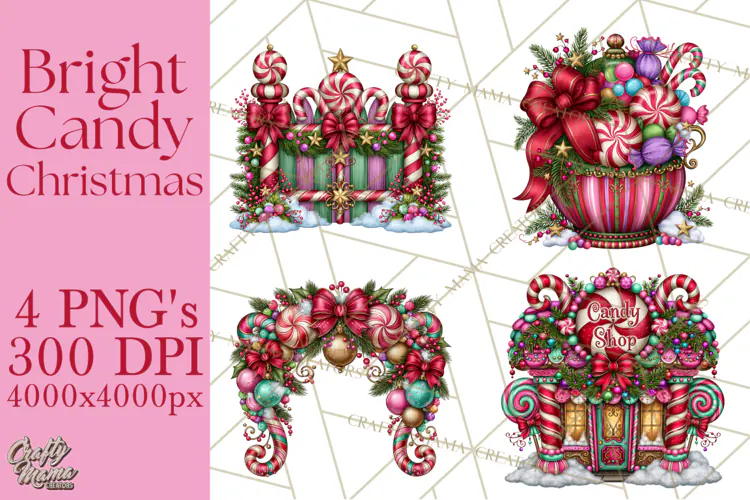 Bright Candy Christmas Village PNG, Whimsical Christmas