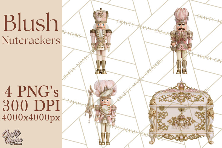 Luxury Nutcracker Clipart PNG, Blush Champagne Christmas example image 1