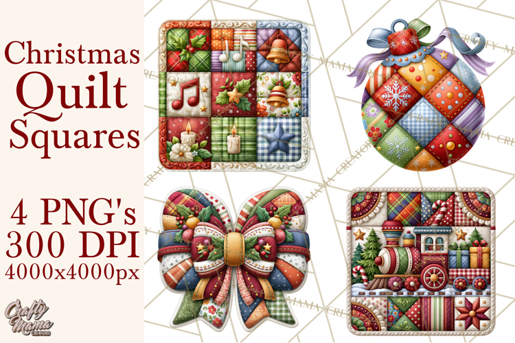 Christmas Quilt Square Patterns PNG