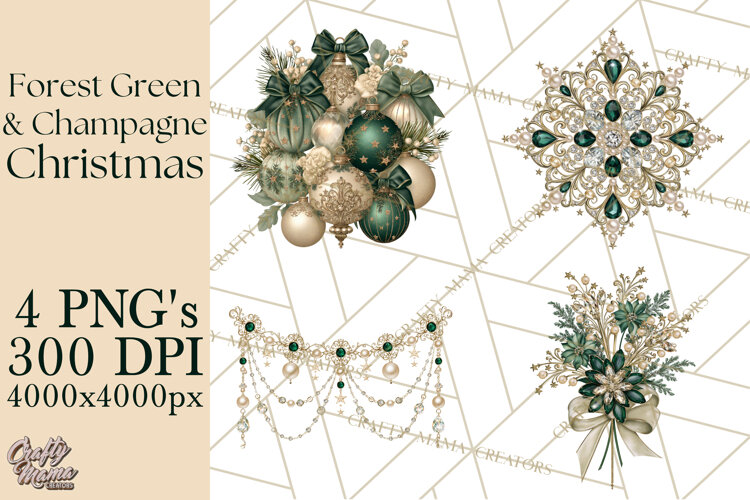 Forest Green Champagne Christmas Clipart PNG example image 1