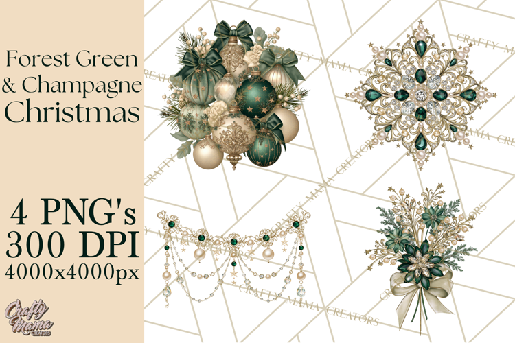 Forest Green Champagne Christmas Clipart PNG