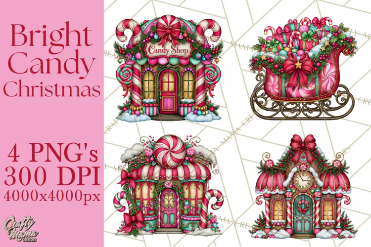 Bright Candy Christmas Village PNG, Whimsical Christmas