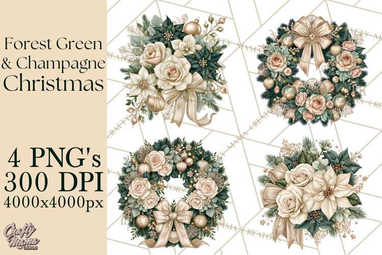 Forest Green Champagne Christmas Clipart PNG example image 1