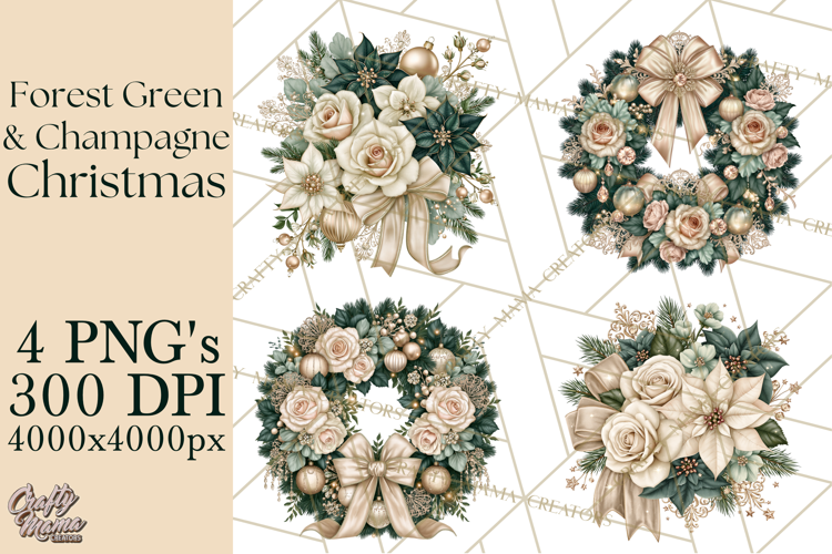 Forest Green Champagne Christmas Clipart PNG