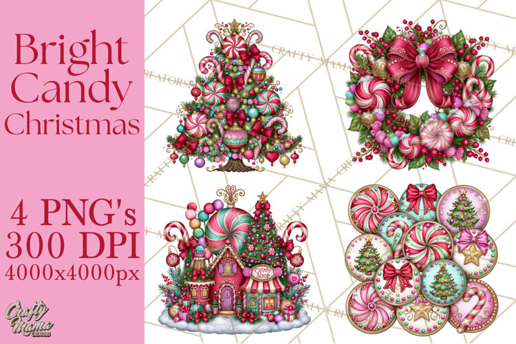 Bright Candy Christmas Village PNG, Whimsical Christmas example image 1