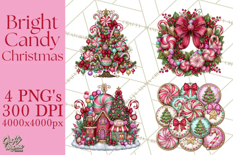 Bright Candy Christmas Village PNG, Whimsical Christmas