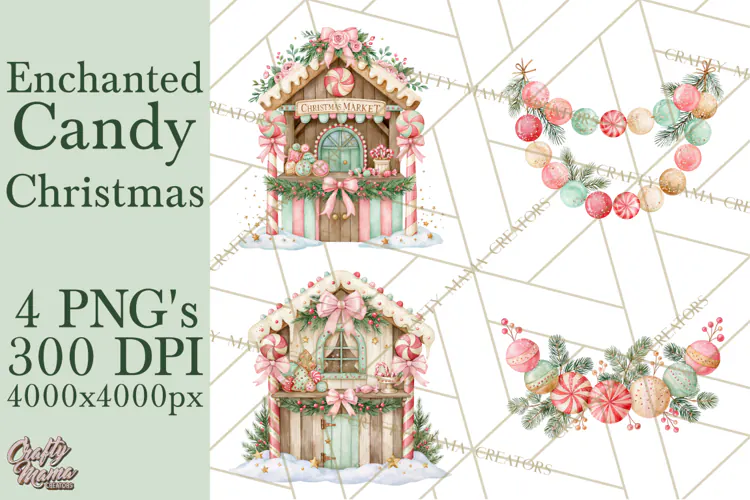 Candy Christmas Village PNG, Enchanted Christmas Decorations
