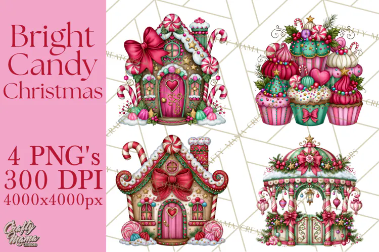 Bright Candy Christmas Village PNG, Whimsical Christmas