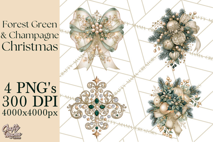 Forest Green Champagne Christmas Clipart PNG example image 1