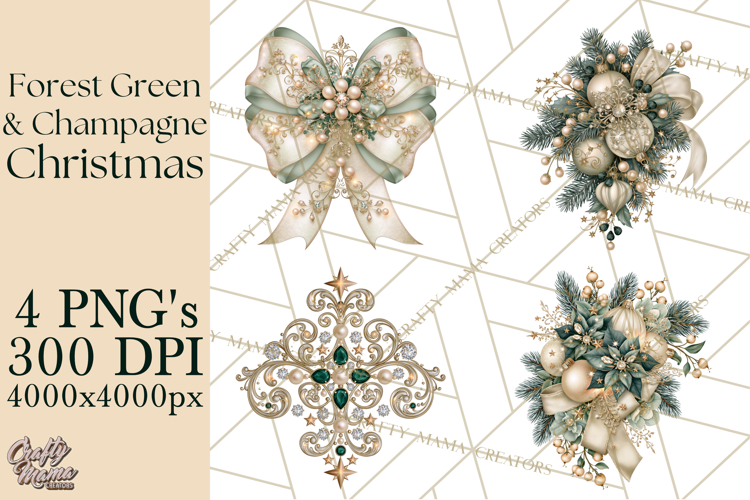 Forest Green Champagne Christmas Clipart PNG