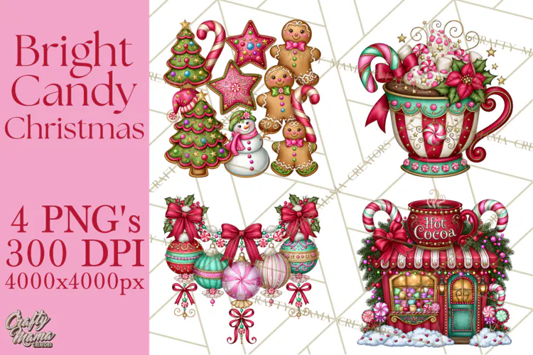 Bright Candy Christmas Village PNG, Whimsical Christmas