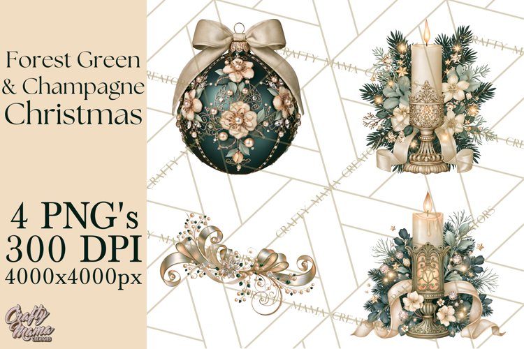 Forest Green Champagne Christmas Clipart PNG