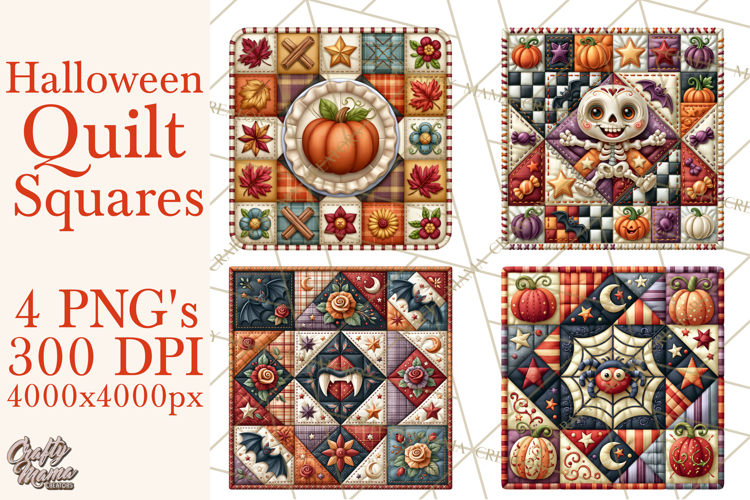 Halloween Quilt Square Patterns PNG Clipart