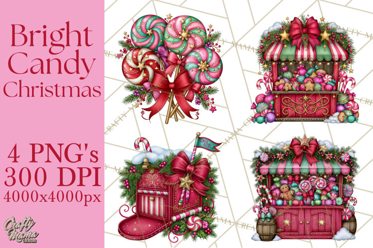 Bright Candy Christmas Village PNG, Whimsical Christmas example image 1