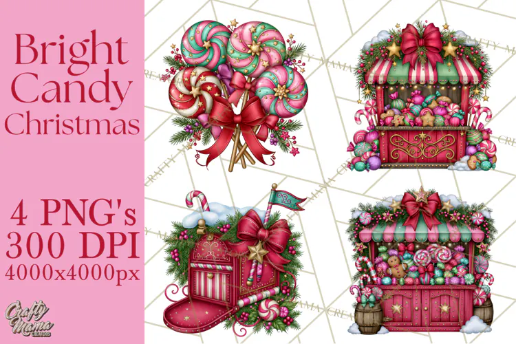 Bright Candy Christmas Village PNG, Whimsical Christmas