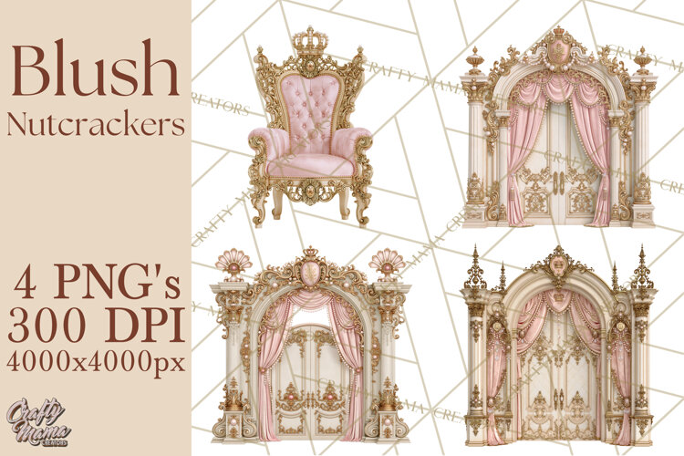 Luxury Nutcracker Clipart PNG, Blush Champagne Christmas example image 1