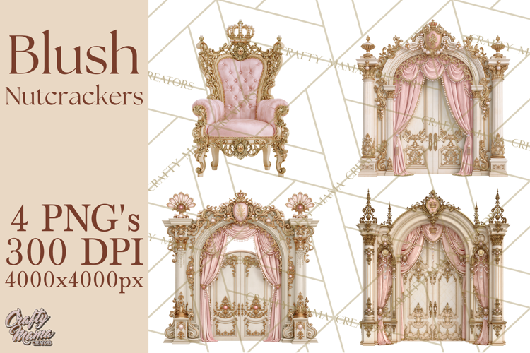 Luxury Nutcracker Clipart PNG, Blush Champagne Christmas