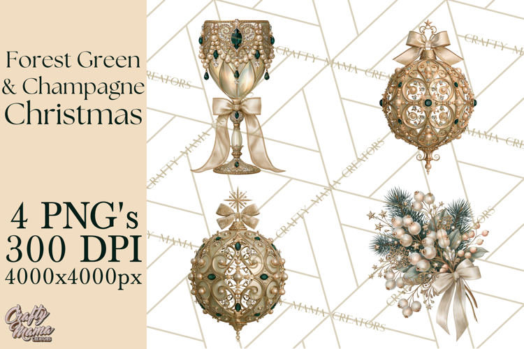 Forest Green Champagne Christmas Clipart PNG