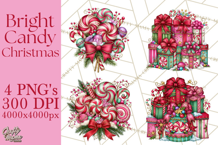 Bright Candy Christmas Village PNG, Whimsical Christmas example image 1