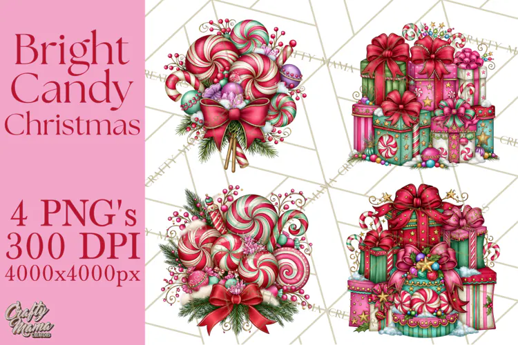 Bright Candy Christmas Village PNG, Whimsical Christmas