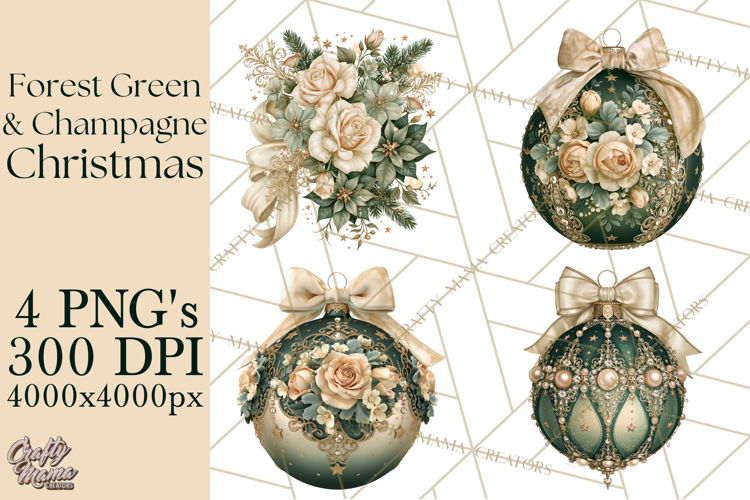 Forest Green Champagne Christmas Clipart PNG