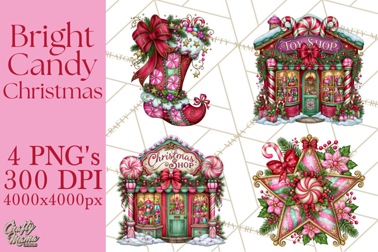Bright Candy Christmas Village PNG, Whimsical Christmas example image 1