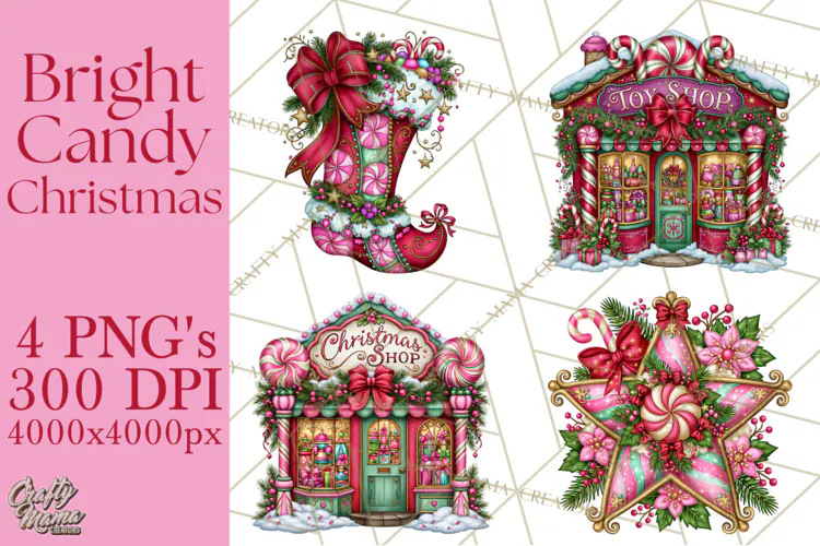 Bright Candy Christmas Village PNG, Whimsical Christmas